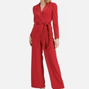Adrianna Papell Womens Knit Crepe Tuxedo Jumpsuit Red 4 Long-sleeve WORN ONCE